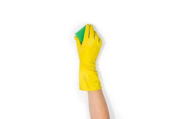 Γυναικείο χέρι καθαρισμού απομονωθεί σε λευκό φόντο — Φωτογραφία Αρχείου