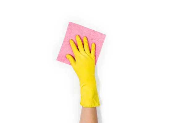 Kadının el temizlik izole üzerinde beyaz arka plan