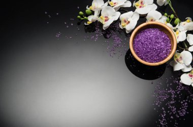 Siyah arka plan üzerine Spa kavramı. Kopya alanı ile Üstten Görünüm