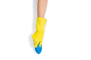 Kadının el temizlik izole üzerinde beyaz arka plan