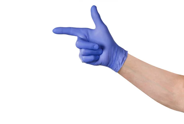 Male hand in blue cleaning latex glove isolated on white — Stock Photo, Image