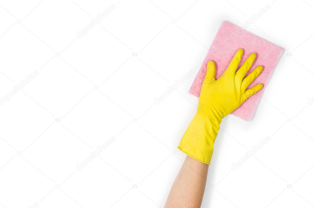 Womans hand cleaning isolated on white background