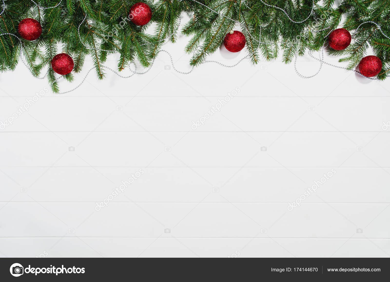 Christmas background frame top view on white with copy space Stock Photo by  ©Wstockstudio 174144670