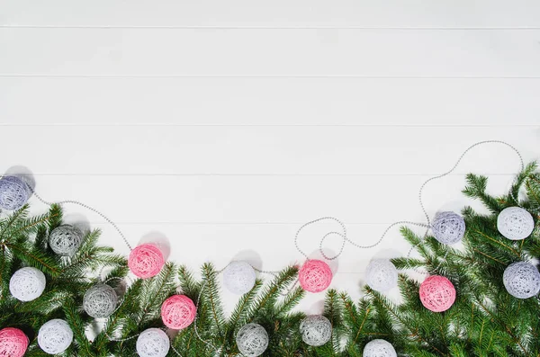 Karácsonyi háttér keret felülnézet fehér hely másolás — Stock Fotó