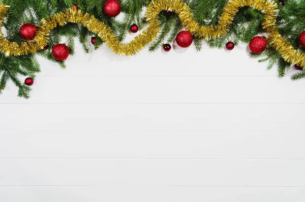 Christmas background frame top view on white with copy space — Stock Photo, Image