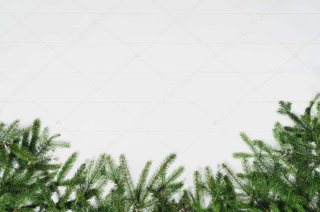 Christmas background frame top view on white with copy space
