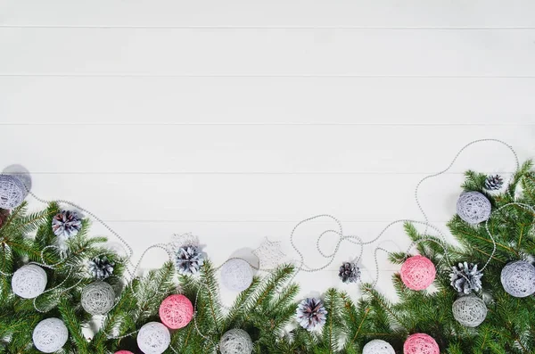 Karácsonyi háttér keret felülnézet fehér hely másolás — Stock Fotó