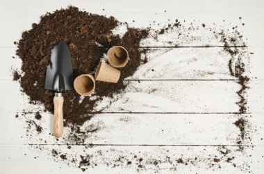 Beyaz ahşap plakalar arka plan üzerinde Araçlar üstten görünüm Bahçe