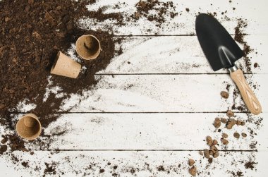 Beyaz ahşap plakalar arka plan üzerinde Araçlar üstten görünüm Bahçe