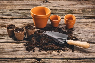 Doğal ahşap arka plan Bahçe saksı bitki dikimi