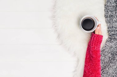 El tutma fincan kahve. Kopya alanı ile Üstten Görünüm