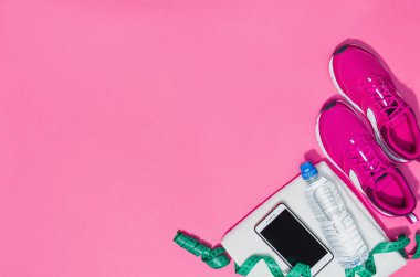 Sorunsuz geçmiş, üstten görünüm sahte Fitness aksesuarlar