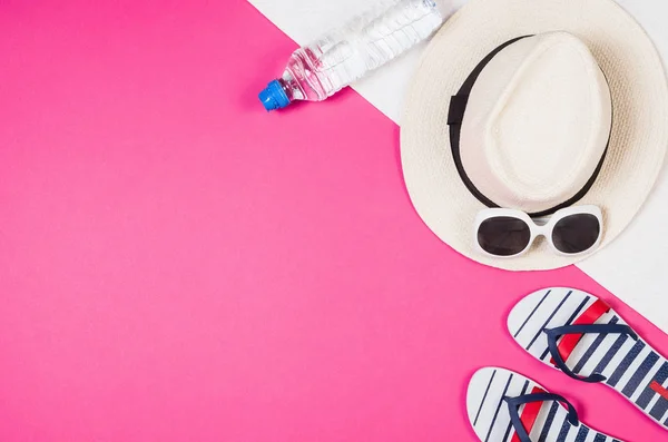 Flat lay photo of womans accessories flat lay, colorful background