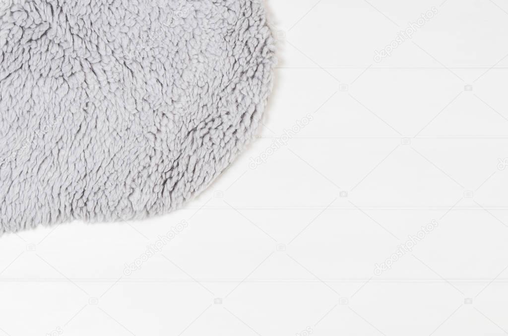 White wood planks texture and fur pattern background top view