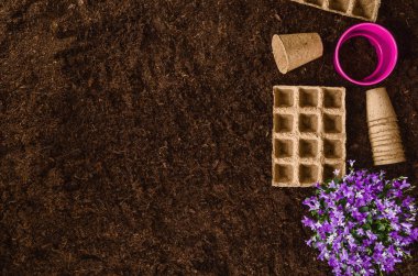 Bahçe Bahçe toprak doku arka plan üstten görünüm araçları