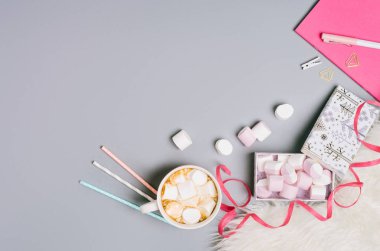 Winter and chrimstas holiday background. Xmas background top view.