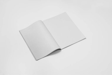 Model dergi, gazete veya katalog beyaz arkaplanda izole edildi.