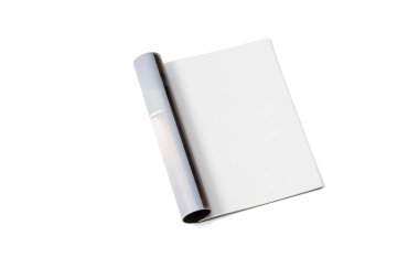 Model dergi, gazete veya katalog beyaz arkaplanda izole edildi.