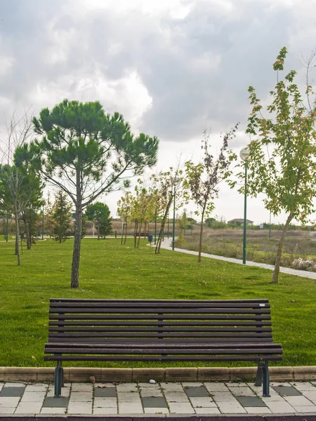 Un banco de madera en un parque —  Fotos de Stock