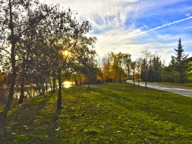 Salamanca şehrinde Tormes Nehri yakınında park Güz