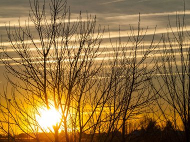 Günbatımı turuncu renk ile kırsal üzerinde