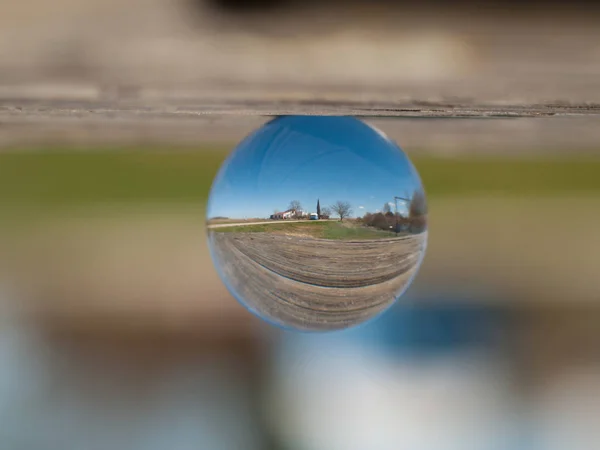 Reflexões de trechos nus da floresta em uma bola de cristal / conceito de ambiente — Fotografia de Stock