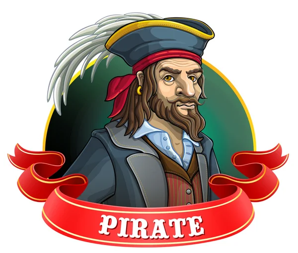 Viejo sombrero pirata con una pluma — Vector de stock