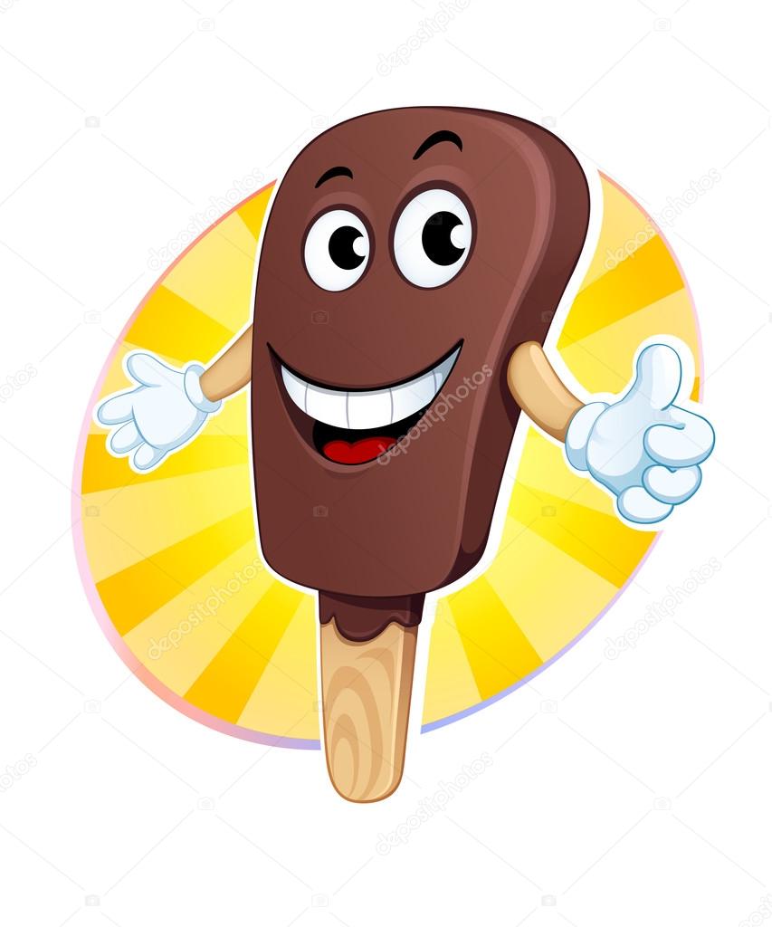 Ice cream popsicle emblem. Cartoon character. Vector illustration on white background