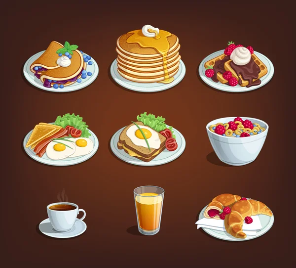 套经典早餐早餐的食物 — 图库矢量图片