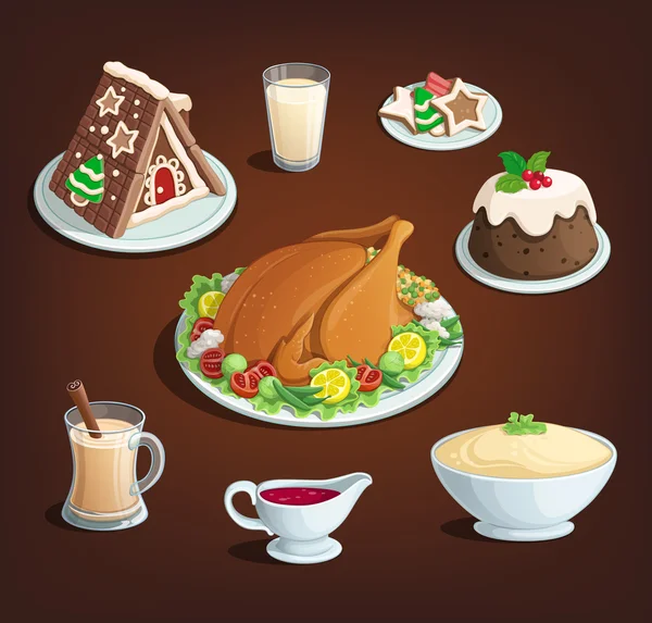 Christmas. Thanksgiving. Dinner dishes. — Stock Vector