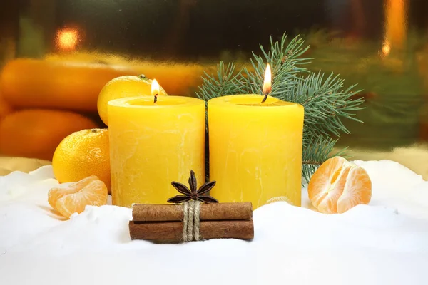 Christmas candles on a gold background — Stock Photo, Image