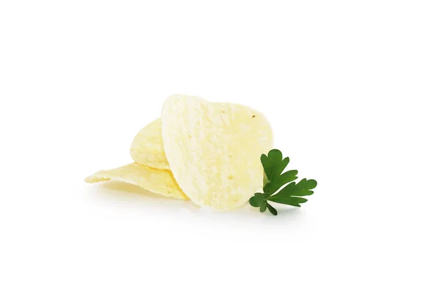 Verspreide chips op witte achtergrond — Stockfoto