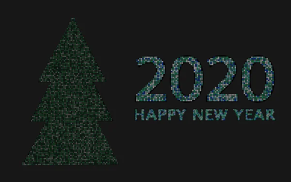 Χριστούγεννα, νέο έτος, 2020, δέντρο και κείμενο ευτυχισμένο το νέο έτος, glitter. Εορταστική διανυσματική απεικόνιση, eps 10 — Διανυσματικό Αρχείο