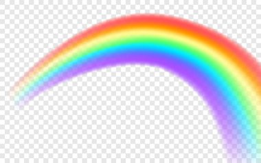 Gökkuşağı simgesi. Şeffaf arkaplanda izole edilmiş gerçekçi kemer şekli. Grafiksel nesne. Vektör illüstrasyonu, Eps 10