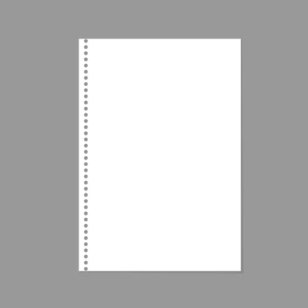 Realistický list bílého papíru se stínem izolovaným na šedém pozadí. Zápisník. Vektorová ilustrace. Eps 10 — Stockový vektor
