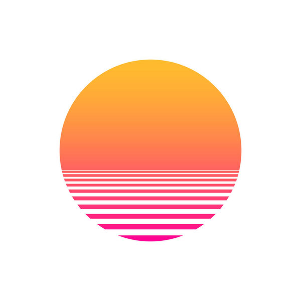 Isolated sunset gradient on white background. Vector illustration of sun in retro 80s and 90s style. EPS 10