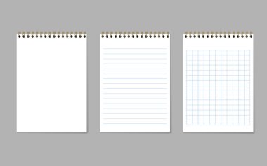 Boş gerçekçi defter, düzenleyici ve günlük çizgili ve kare kağıt sayfa şablonu - vektör illüstrasyonu. Eps 10