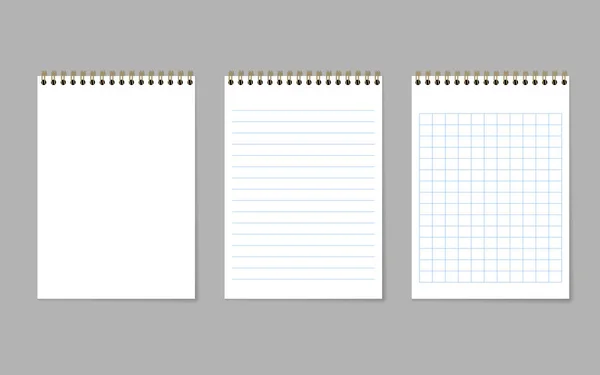 Leeres realistisches Notizbuch, Organizer und Tagebuch mit linierter und quadratischer Papierseitenvorlage - Vektorillustration. Folge 10 — Stockvektor