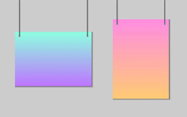 Векторный реалистичный градиент чистый бумажный плакат формата А4, висящий на веревке с зажимом-вектором запаса. EPS 10 — стоковый вектор