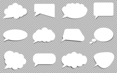 Beyaz boş retro konuşma kabarcıklar izole vektör kümesi. Bulut köpük konuşma iletişim illüstrasyon.