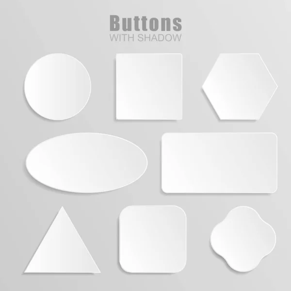 Hvid 3d blank firkant og afrundet knap vektor sæt. Knap banner runde, badge interface til ansøgning illustration . – Stock-vektor