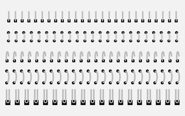 Anteckningsbok spiral. Fast spiral stål ring bindningar för notebook eller dagbok och kalender ark. Vektor set. — Stock vektor