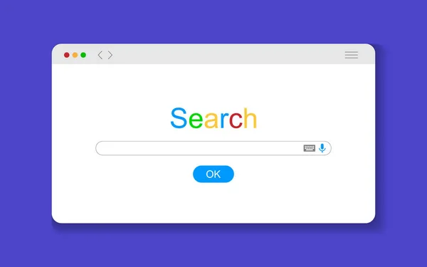 Internet arama penceresi. Tarayıcı arama motoru bilgisayar ekran şekli satır web sayfası motoru boş sekme Web sitesi, düz vektör çizim.