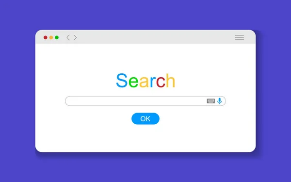 Окно поиска в Интернете. Форма экрана веб-страницы поисковой системы браузера, плоская векторная иллюстрация . — стоковый вектор
