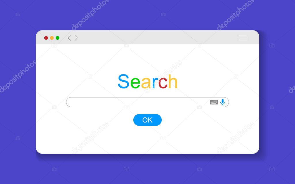 Internet search window. Browser search engine computer screen shape row web page engine blank tab website, flat vector illustration.