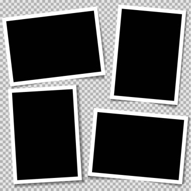 Fotoğraf kartı çerçevesi, film seti. Gölge ile Retro vintage fotoğraf. Dijital anlık görüntü. Fotoğraf sanatı. Tasarım için şablon veya mockup. Vektör çizimi.