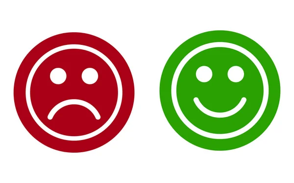 Lachend en verdrietig emoticons. Groen en rood op een witte achtergrond. — Stockvector