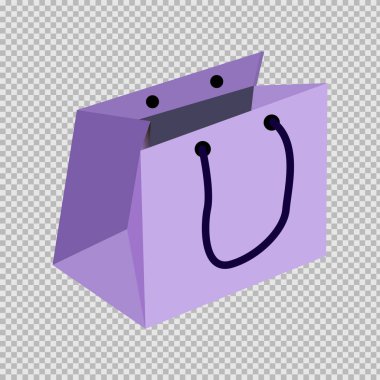 Şeffaf arkaplanlı, izole vektör illüstrasyonlu mor kağıt çanta.