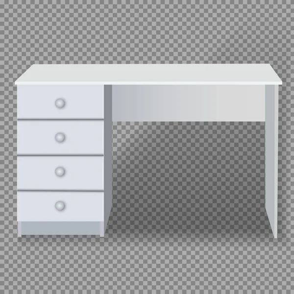 透明感のある背景に引き出し付きホワイトデスク。イソイロンベクターオブジェクト. — ストックベクタ
