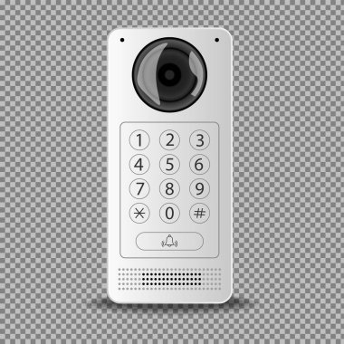 Şeffaf arka planda beyaz kameralı modern dahili telefon. İzole vektör illüstrasyonu.